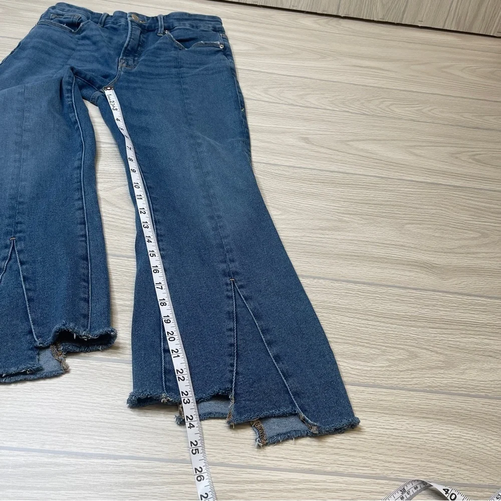 Good American Blue Raw Hem Split Flare Jeans